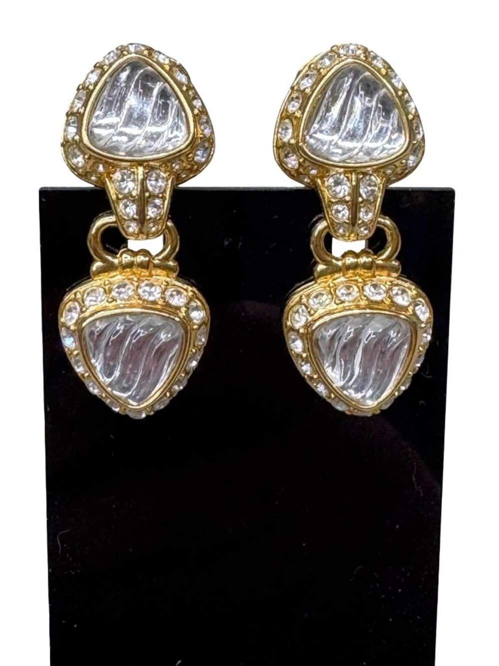 Nolan Miller Stunning Vintage Gold Crystal Clip on Earrings Glass Drop Runway